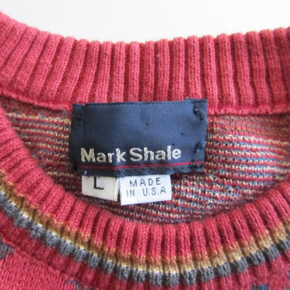 Mark Shale Geometric Pattern Ribbed Hem Long Sleeves Vintage Men’s Sweater L - Picture 7 of 7